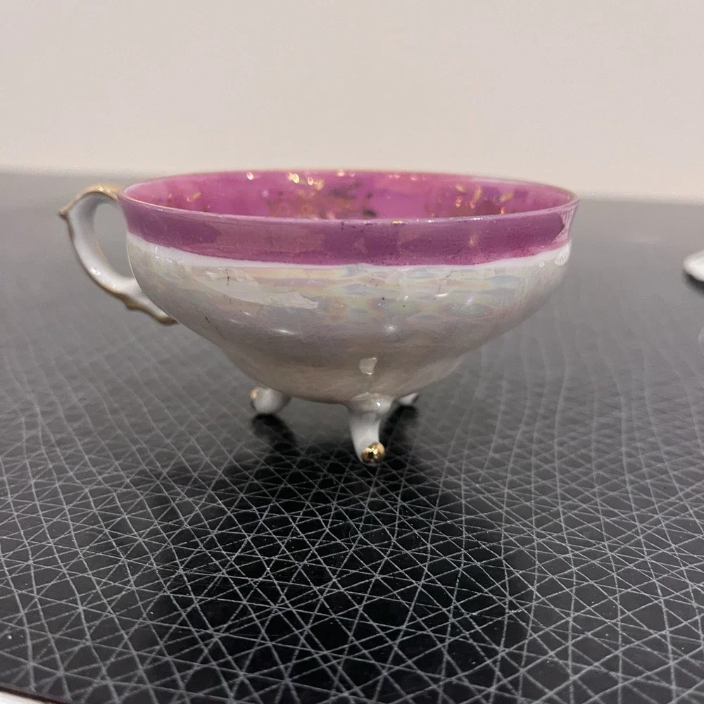 Vtg Nasco Japan Tea Cup Saucer Pink Roses Flowers Floral Golden Reticulated
